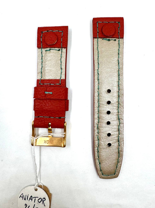 Cinturino Aviator 24mm Vera Pelle Rossa — Vista posteriore interno crema con fibbia logata oro