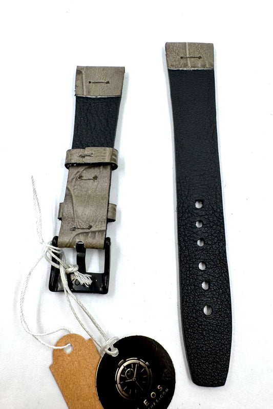 Cinturino Essential 21mm Coccodrillo Grigio Interno Nero — Vista posteriore interno vera pelle nera