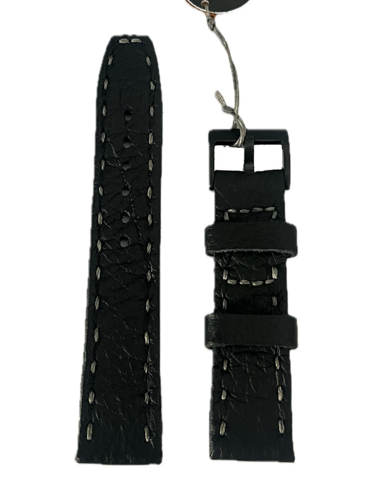 esempio di cinturino SPORT in pelle nera e cuciture grigie