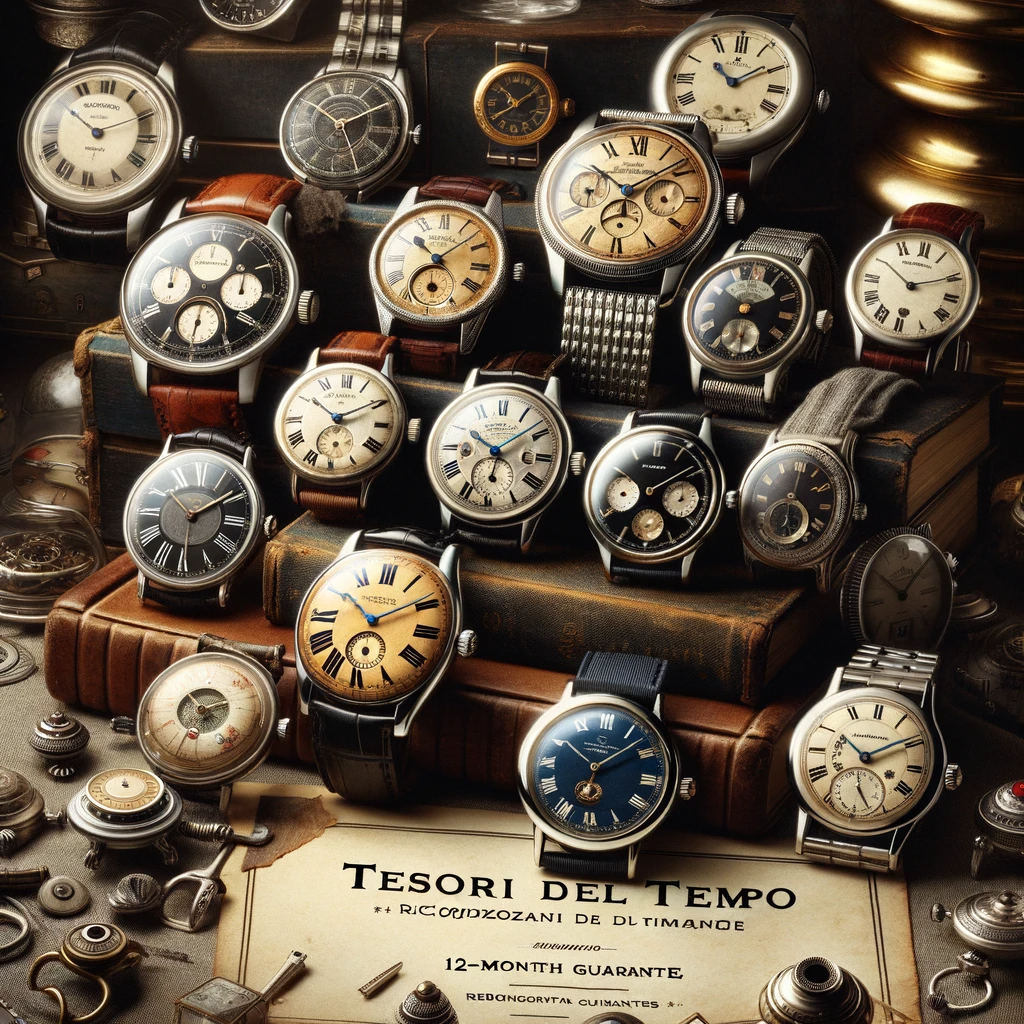 vasto assortimento di orologi vintage nella sezione tesori del tempo
