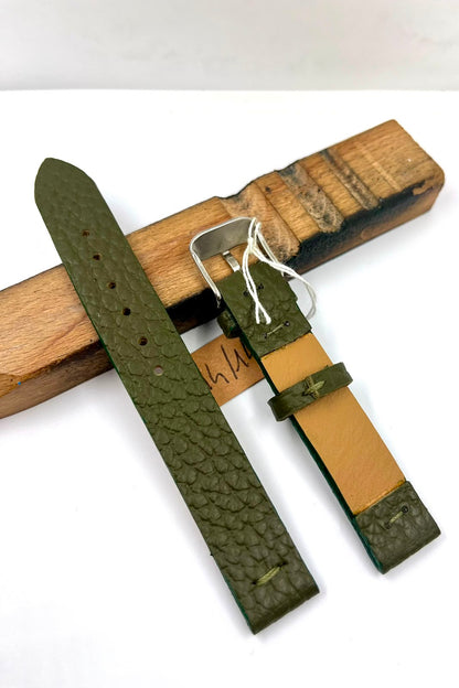 Cinturino Artigianale ESSENTIAL 14mm — Pelle Verde Oliva con Fibbia Silver