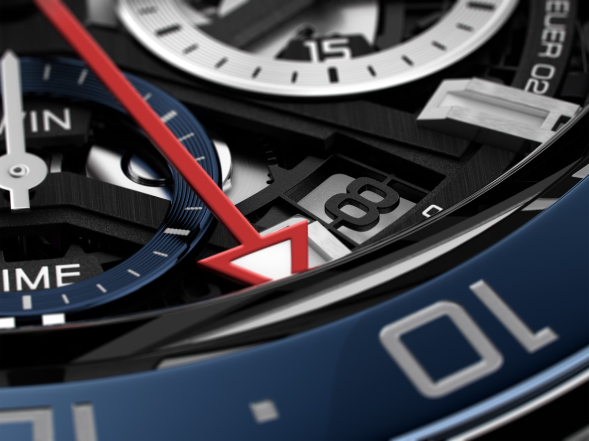 dettaglio lancetta secondi TAG Heuer Carrera Calibre HEUER 02 GMT Crono 45mm