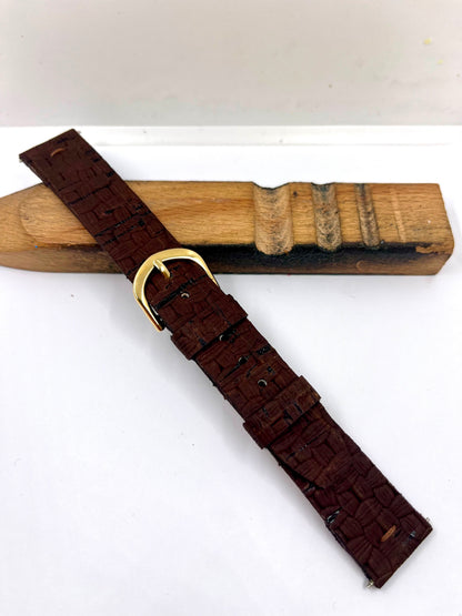 Cinturino Artigianale in Sughero Stile Rattan — 18mm Oro Lucido