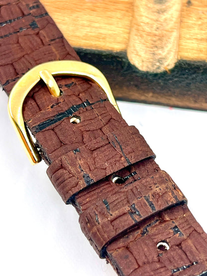 Cinturino Artigianale in Sughero Stile Rattan — 18mm Oro Lucido
