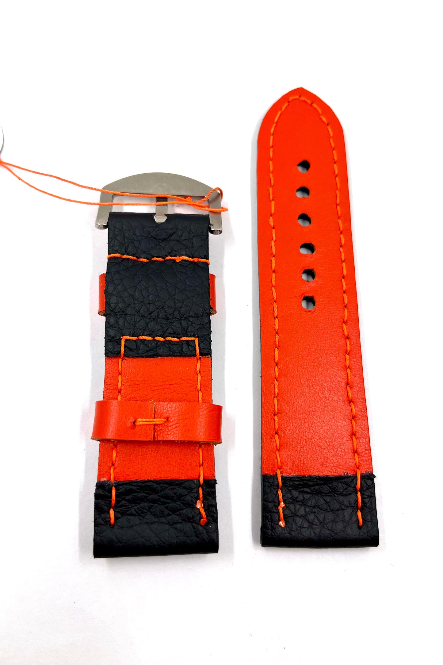 vista posteriore Cinturino CLASSIC Nero con Cuciture Arancio