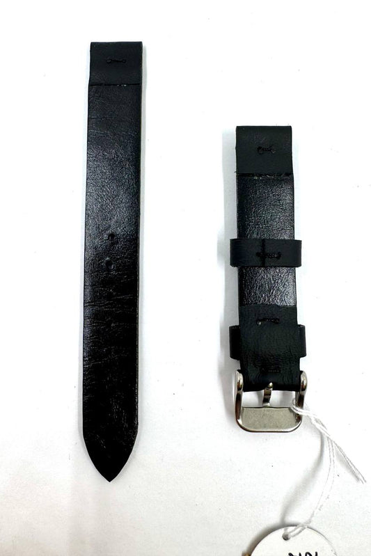 Cinturino Essential 14mm Vera Pelle Nera — Vista posteriore con fibbia argento