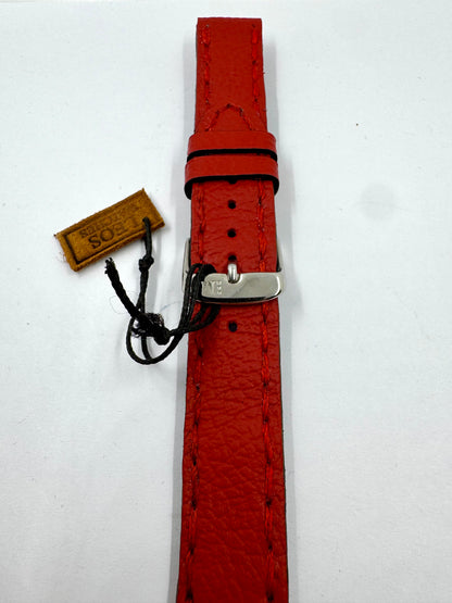 Vista unita con fibbia chiusa Cinturino Artigianale in Pelle Rossa con Cuciture Tono su Tono – 18mm