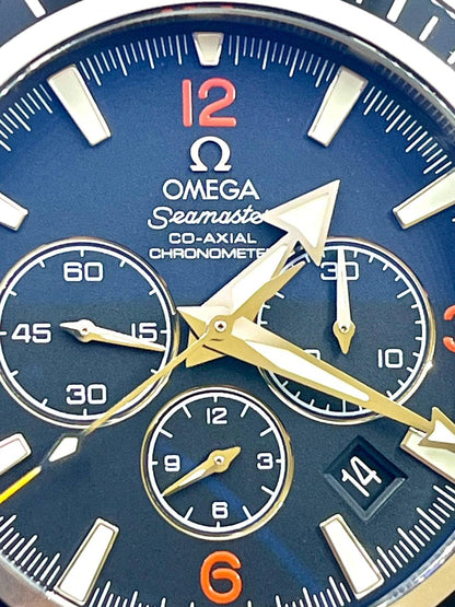Omega Seamaster Planet Ocean 600M Chronograph 45.5 mm — Dettaglio data e contatori