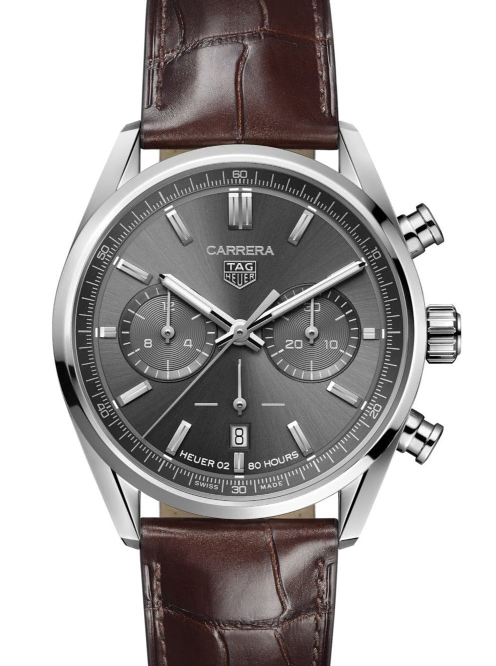 vista frontale TAG Heuer Carrera Calibre Heuer 02 42mm quadrante grigio