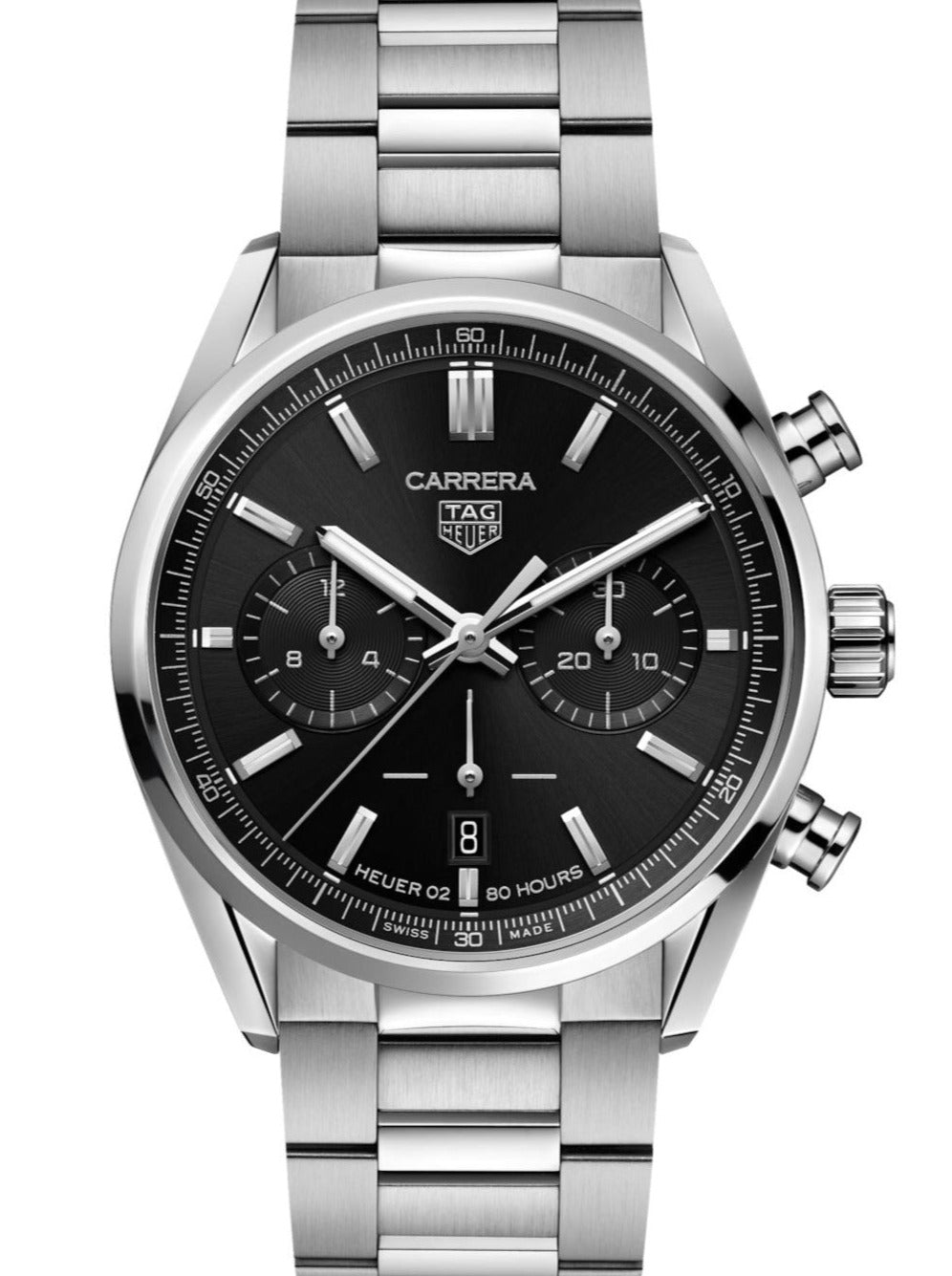 vista frontale TAG Heuer Carrera Calibre Heuer 02 42mm quadrante nero