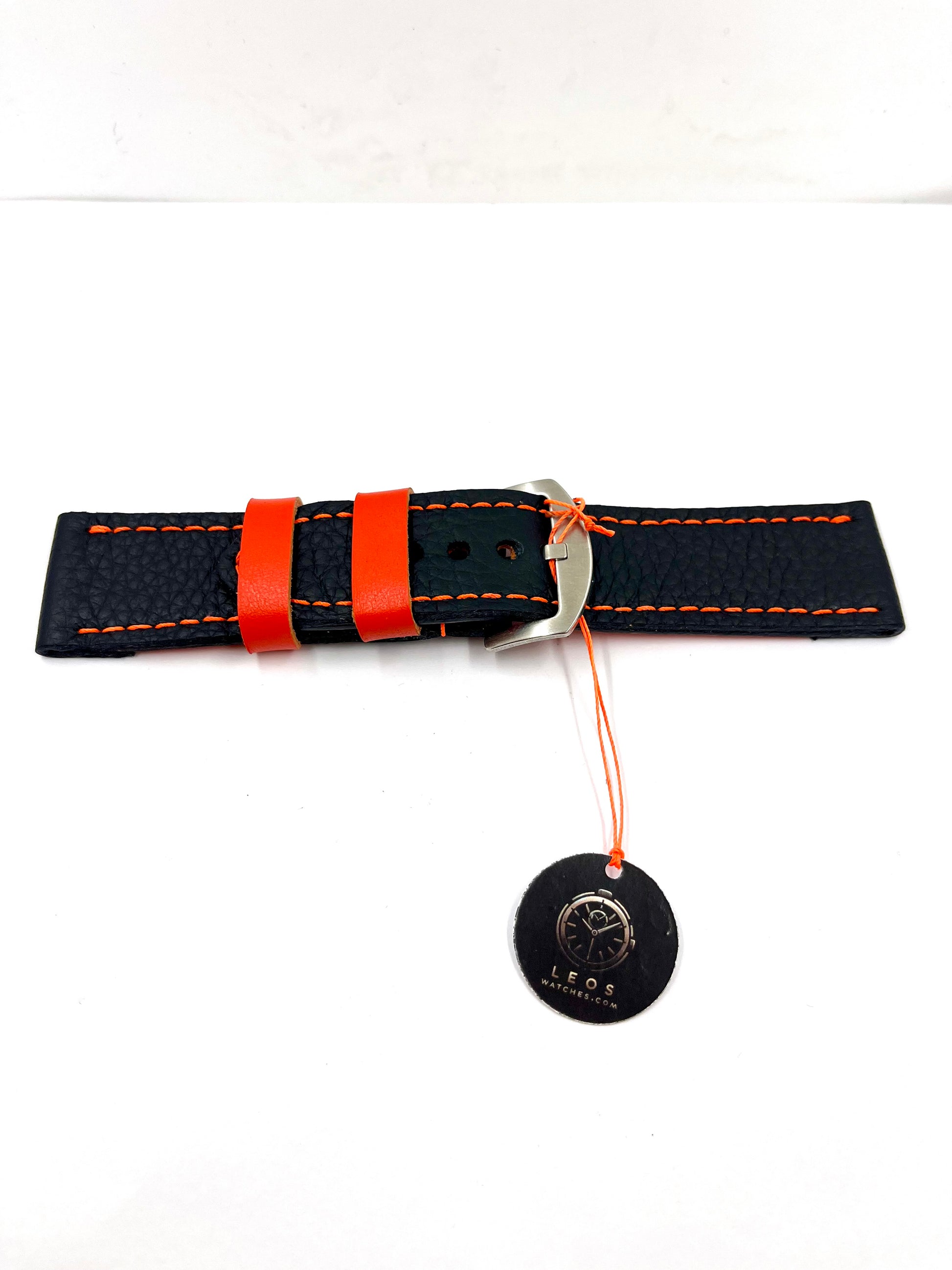 vista steso unito Cinturino CLASSIC Nero con Cuciture Arancio