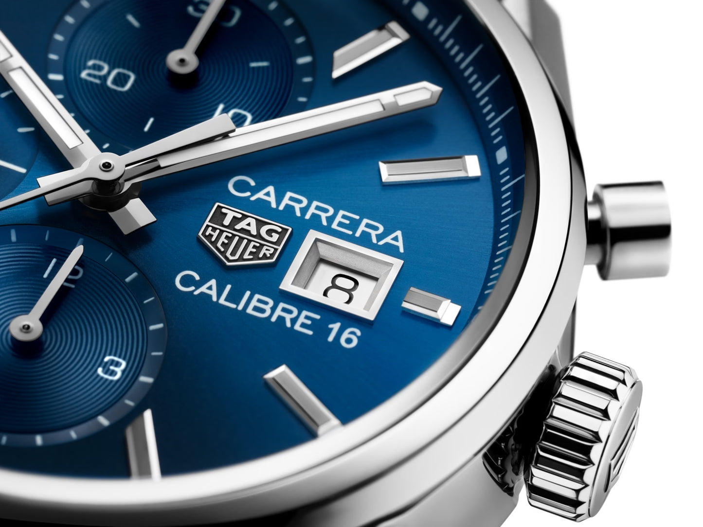 zoom quadrante sul logo TAG Heuer Carrera Calibre 16 Cronografo