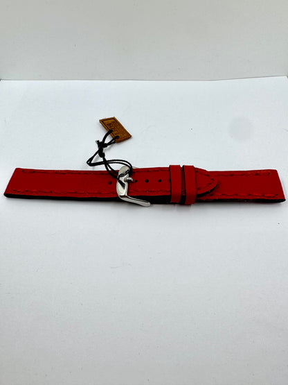 Vista laterale da steso Cinturino Artigianale in Pelle Rossa con Cuciture Tono su Tono – 18mm