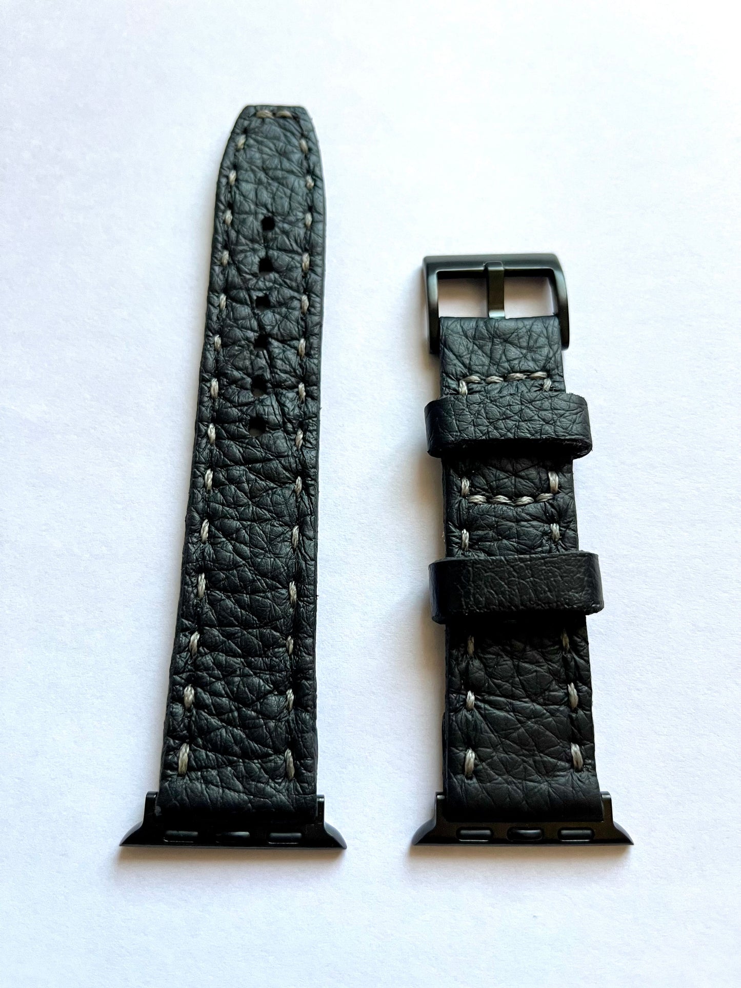 Cinturino Artigianale in Pelle nero con Cuciture a Contrasto compatibile con Apple Watch