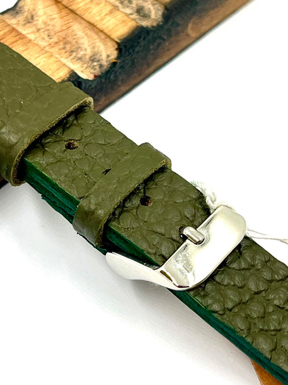 Cinturino Artigianale ESSENTIAL 14mm — Pelle Verde Oliva con Fibbia Silver
