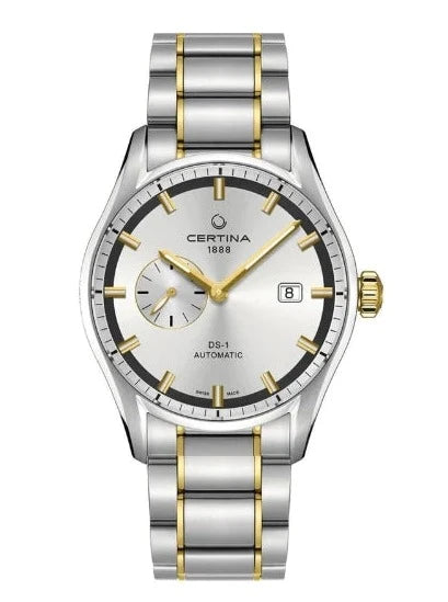 vista frontale CERTINA DS-1 Small Second Automatic Date dettagli oro