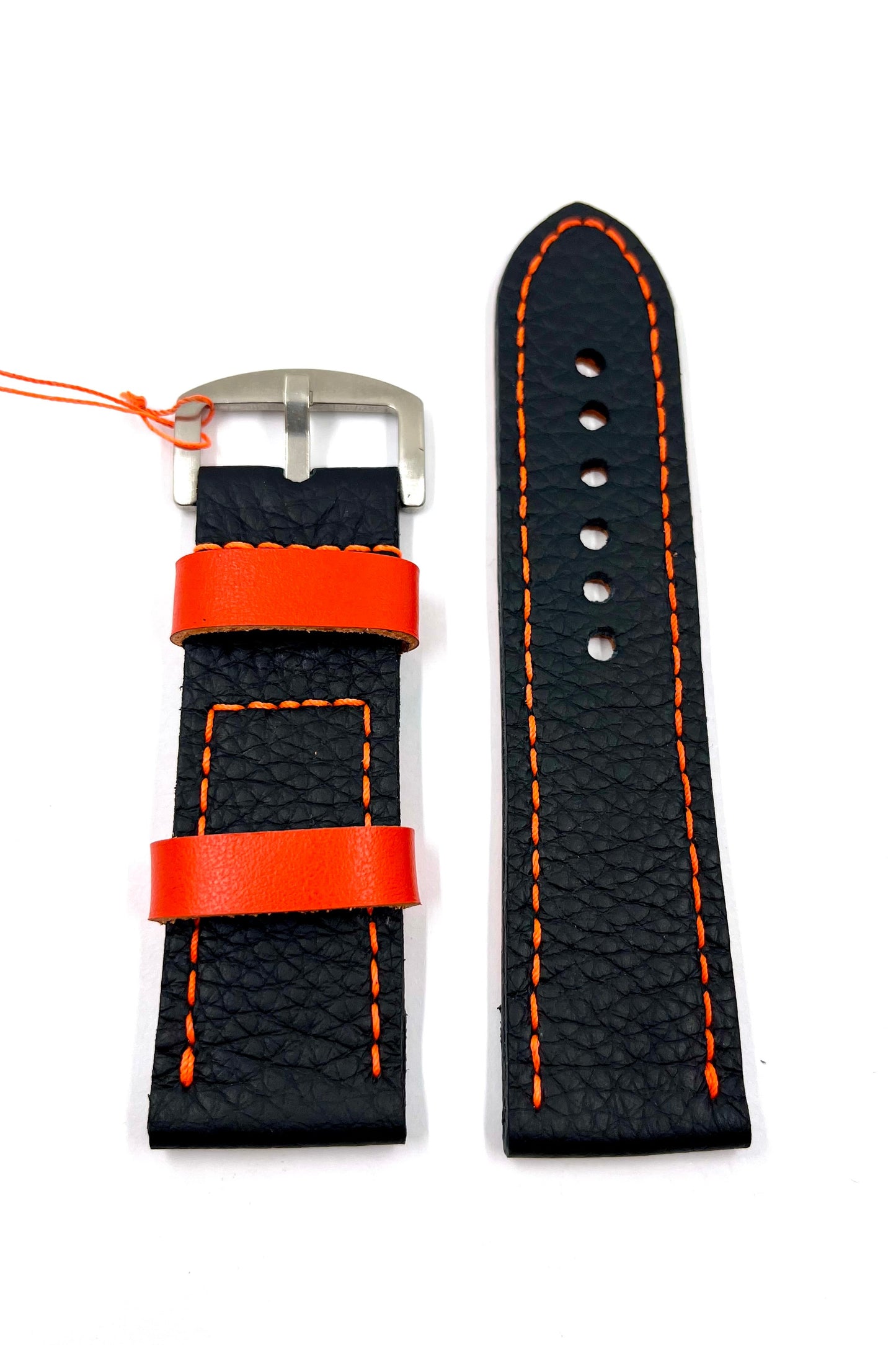 vista frontale Cinturino CLASSIC Nero con Cuciture Arancio