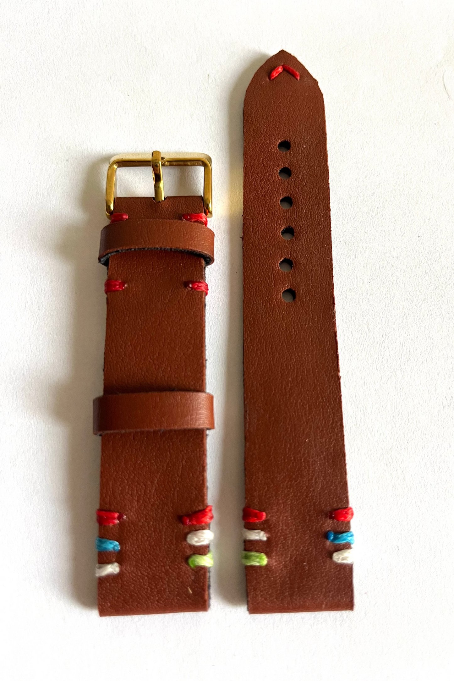 vista parte esterna Cinturino MINIMAL Marrone Cuoio con Impunture Multicolore