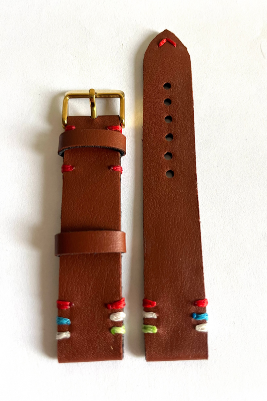 vista parte esterna Cinturino MINIMAL Marrone Cuoio con Impunture Multicolore