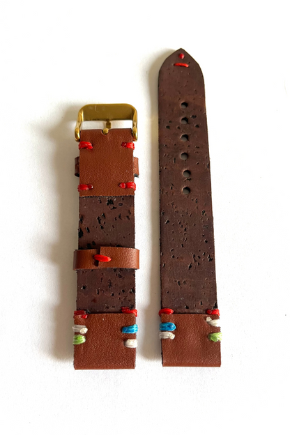 vista parte interna Cinturino MINIMAL Marrone Cuoio con Impunture Multicolore