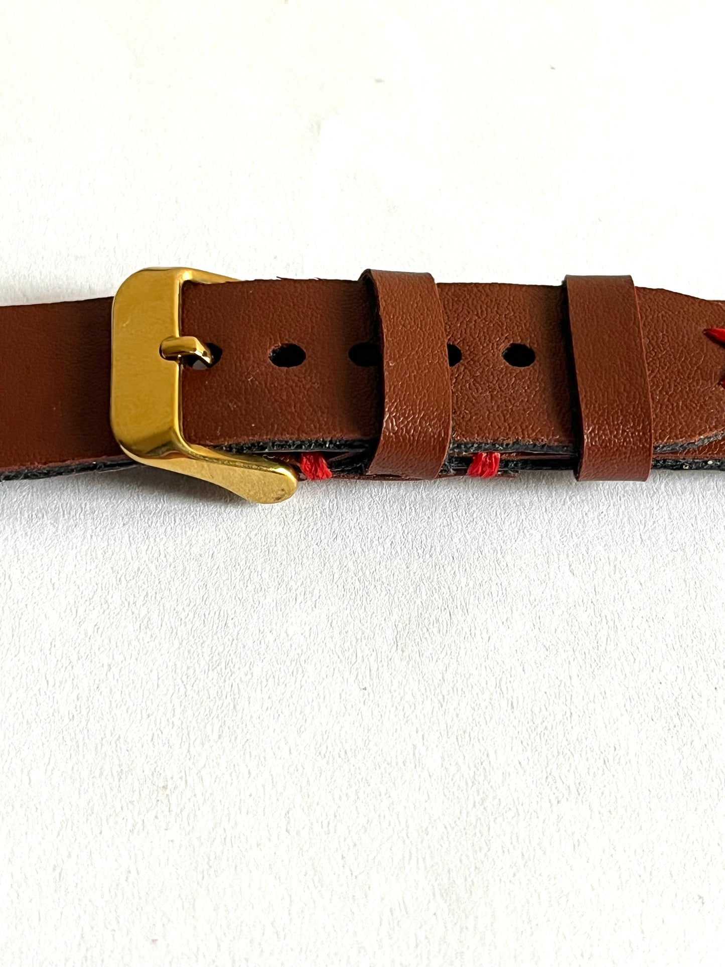 vista chiusura Cinturino MINIMAL Marrone Cuoio con Impunture Multicolore