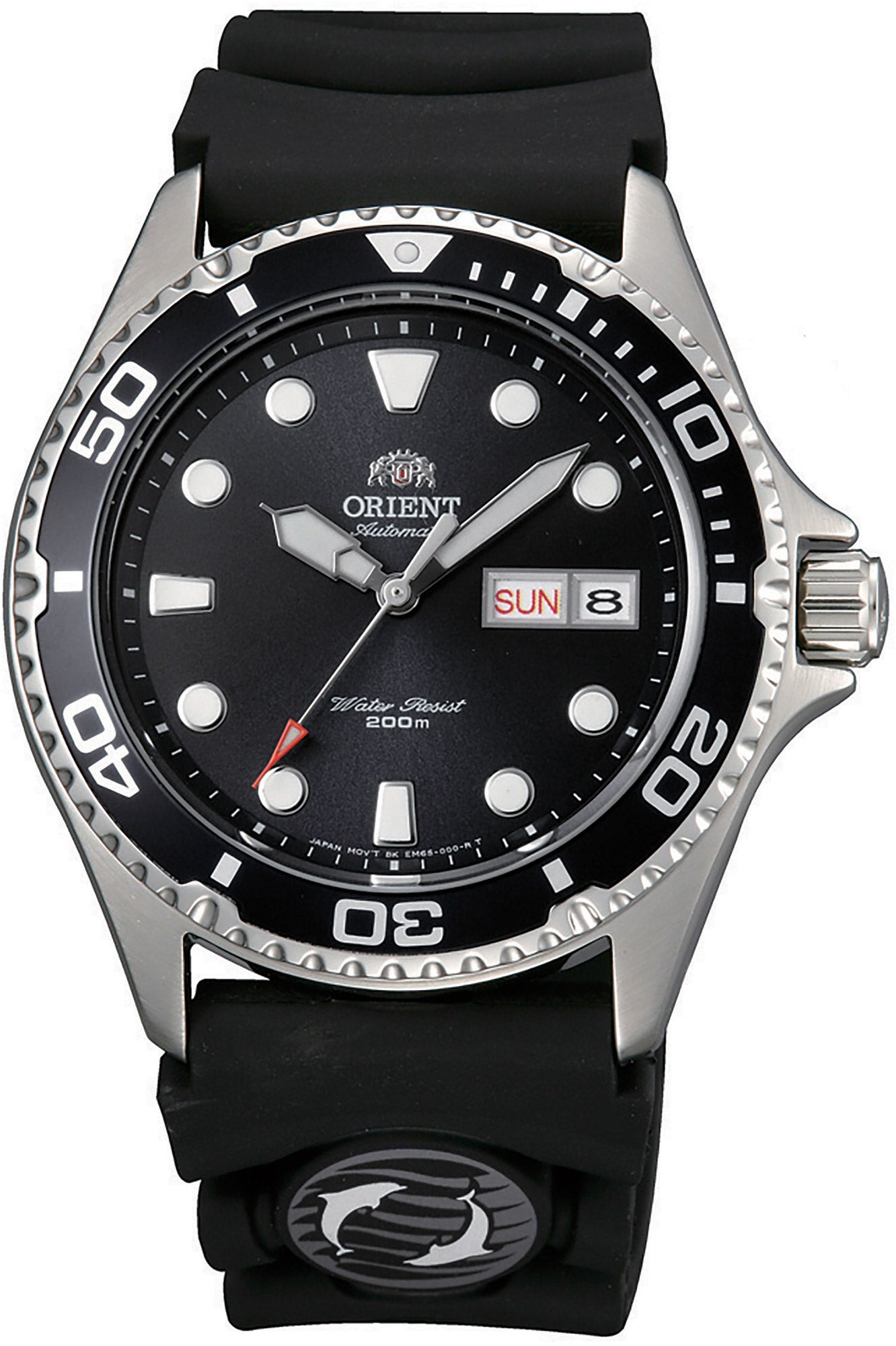 vista frontale ORIENT Sport Mako 2 & Ray 2 watch con quadrante nero