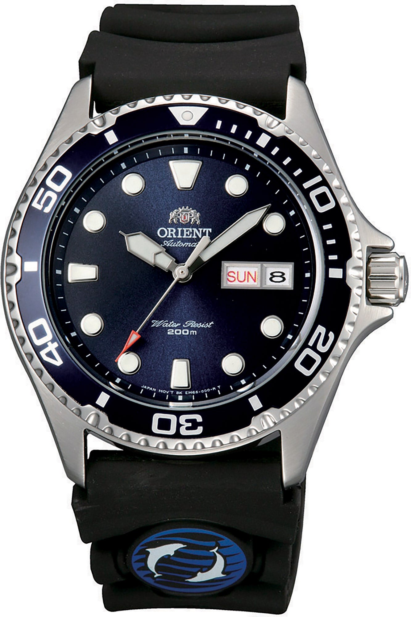 vista frontale ORIENT Sport Mako 2 & Ray 2 watch con quadrante blu