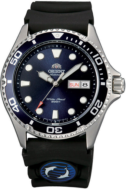 vista frontale ORIENT Sport Mako 2 & Ray 2 watch con quadrante blu