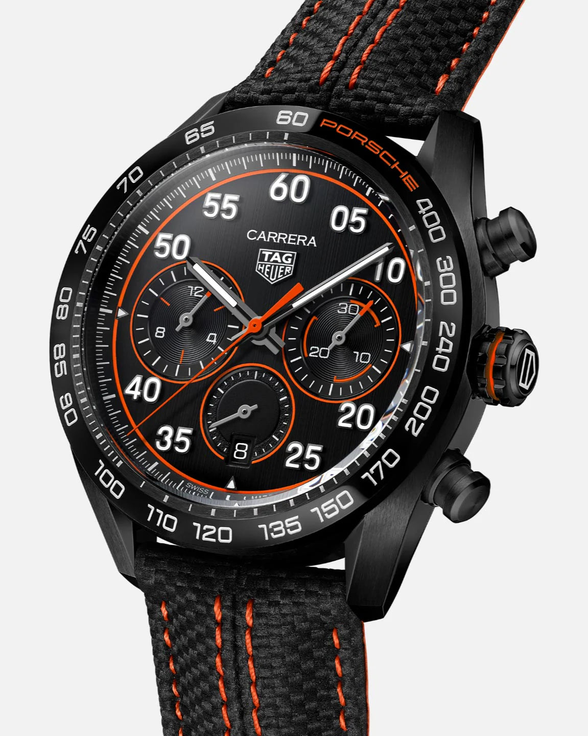 vista laterale TAG Heuer Carrera Chronograph x Porsche Orange Racing - CBN2A1M.FC6526