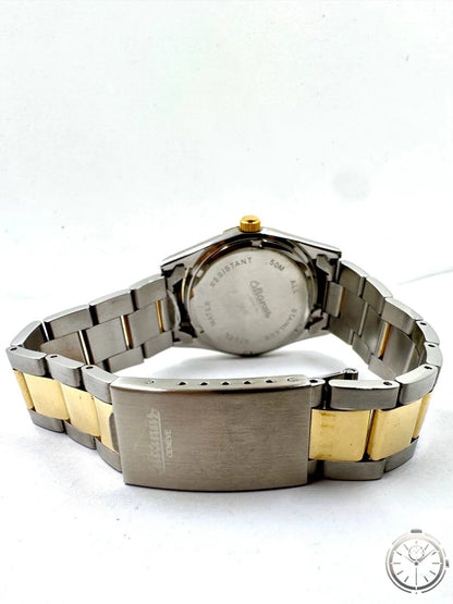 Altanus Genève 7616 Quartz Bicolor — Dettaglio fondello inciso Water Resistant 50M All Stainless Steel