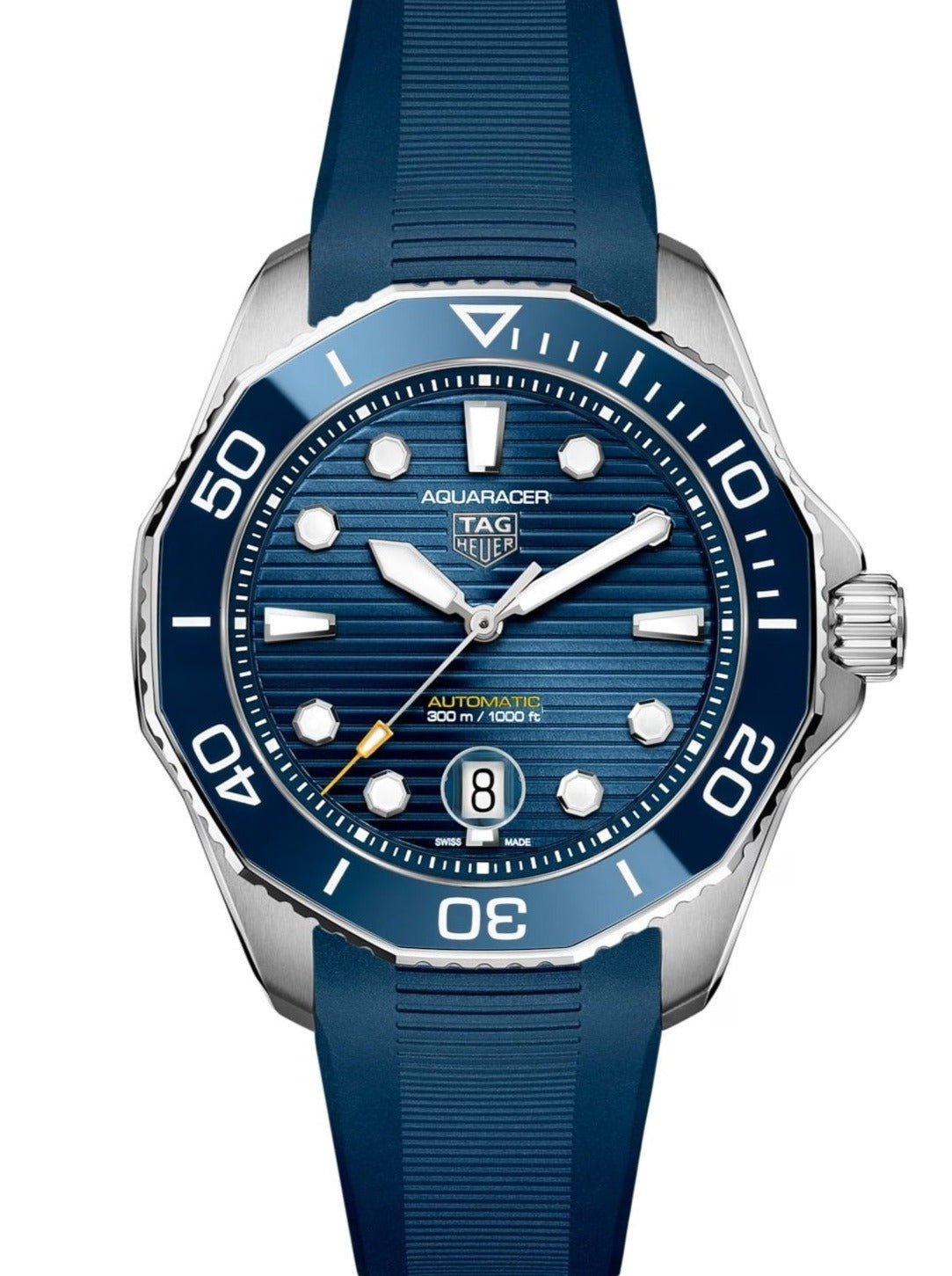 vista frontale TAG Heuer Aquaracer Calibre 5 quadrante blu