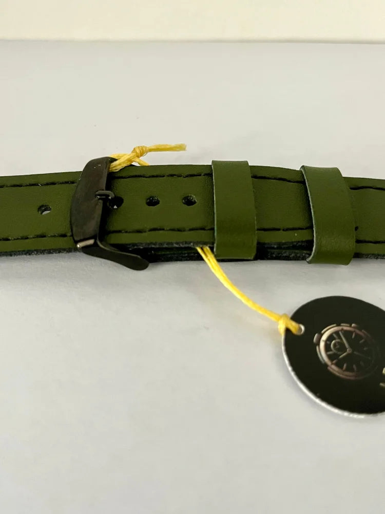 dettaglio chiusura Cinturino AVIATOR in pelle verde da 22mm