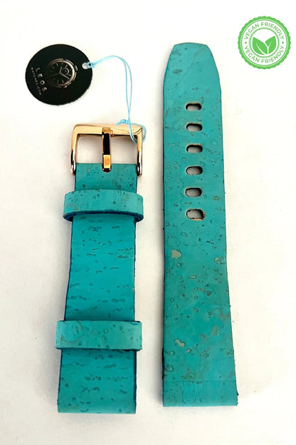 vista parte esterna Cinturino ESSENTIAL in Sughero Turchese con Interno in Cactus – 22mm