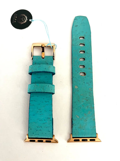 vista Cinturino ESSENTIAL in Sughero Turchese con Interno in Cactus – con adattatori per Apple Watch