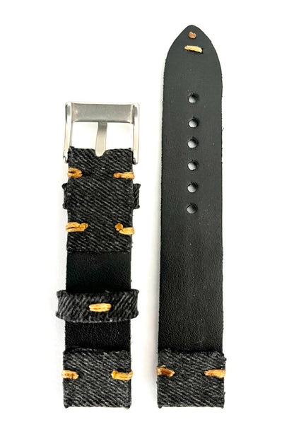 vista parte interna Cinturino MINIMAL in Jeans Nero con Impunture Gialle