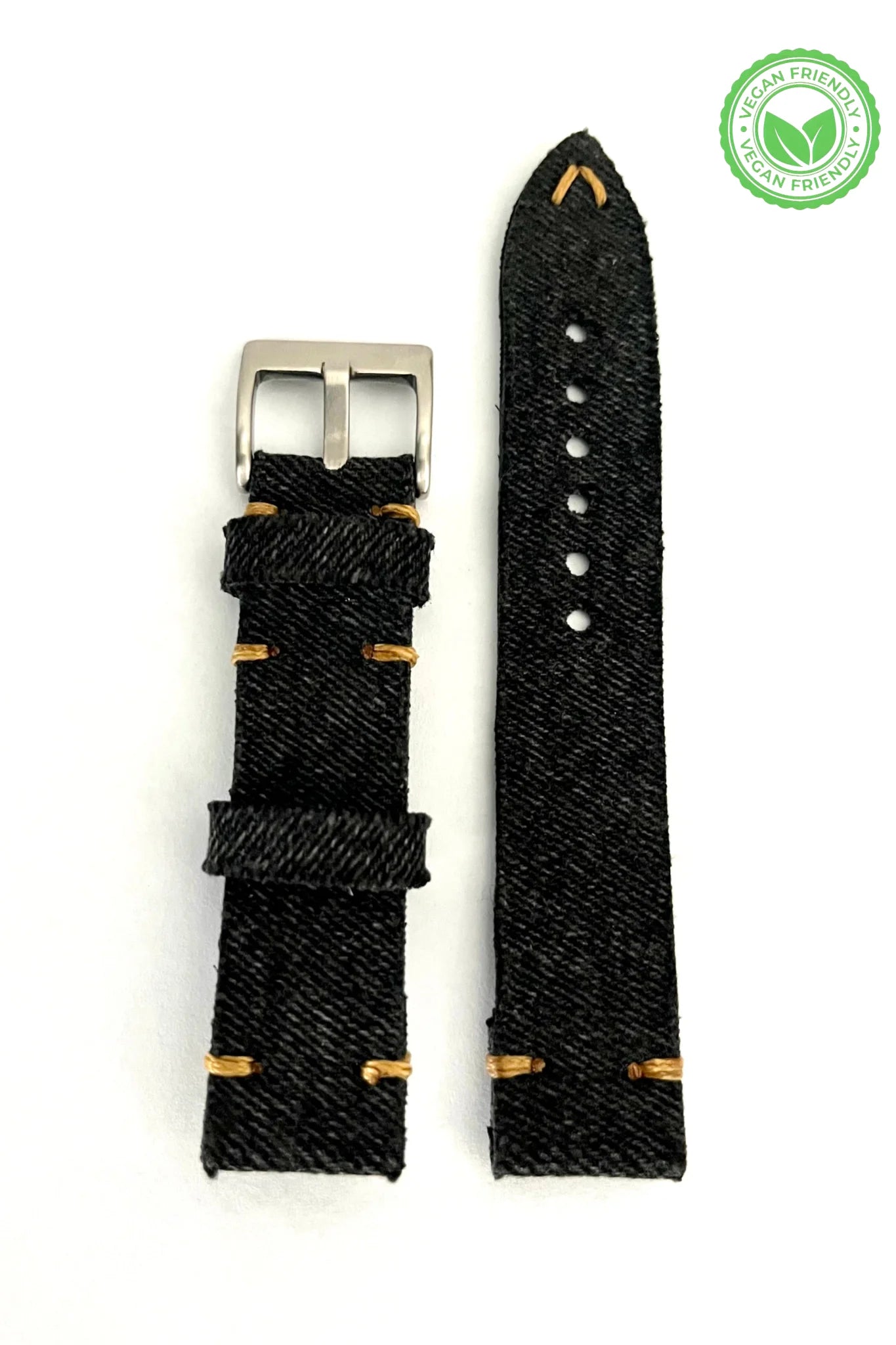 vista parte esterna Cinturino MINIMAL in Jeans Nero con Impunture Gialle