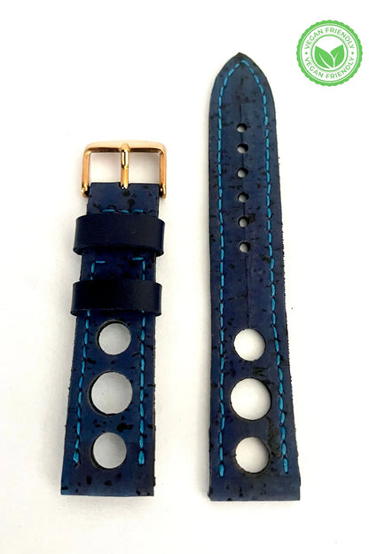 vista frontale parte esterna Cinturino RACING in Sughero Blu da 20mm