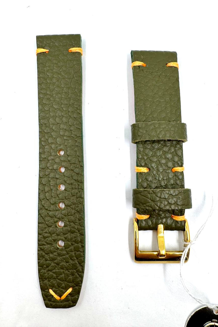 Cinturino Minimal 22mm Verde Militare Interno Arancione — Vista frontale entrambe le parti