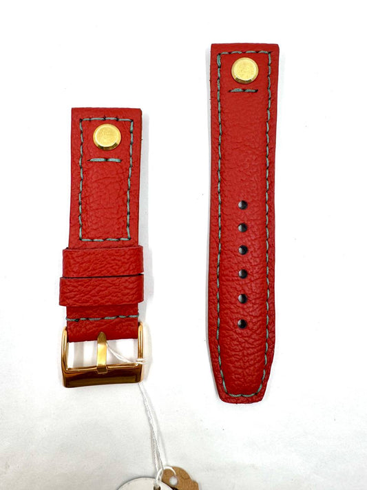 Cinturino Aviator 24mm Vera Pelle Rossa Interno Crema — Vista frontale con borchie dorate