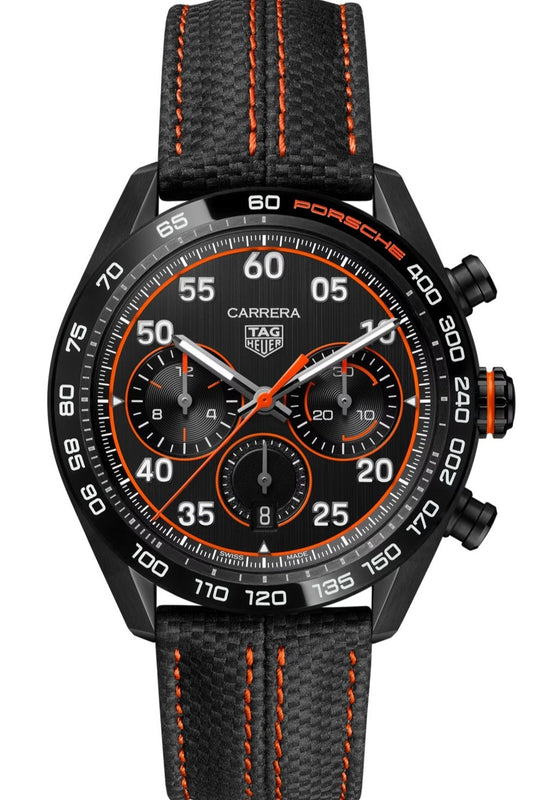 vista frontale TAG Heuer Carrera Chronograph x Porsche Orange Racing - CBN2A1M.FC6526