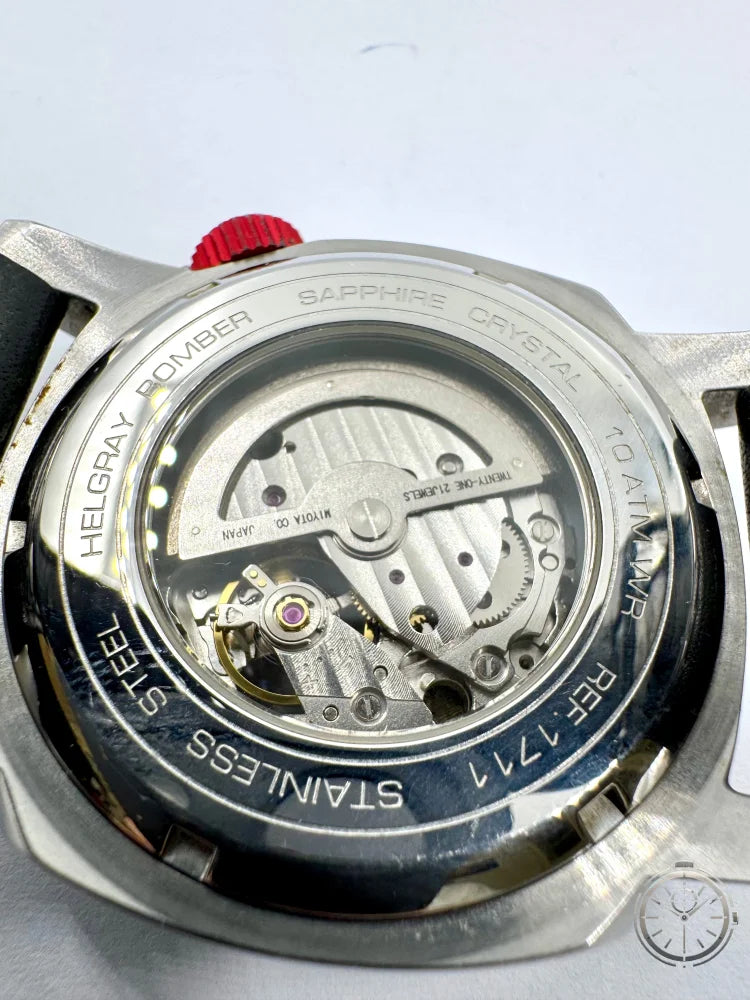 dettaglio fondello orologio Helgray Bomber Automatic Ref. 1711