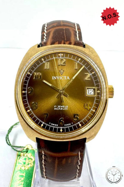Invicta Swiss Made Carica Manuale 17 Jewels Incabloc — Cassa Bronzo 34mm — Vista frontale con tag originale