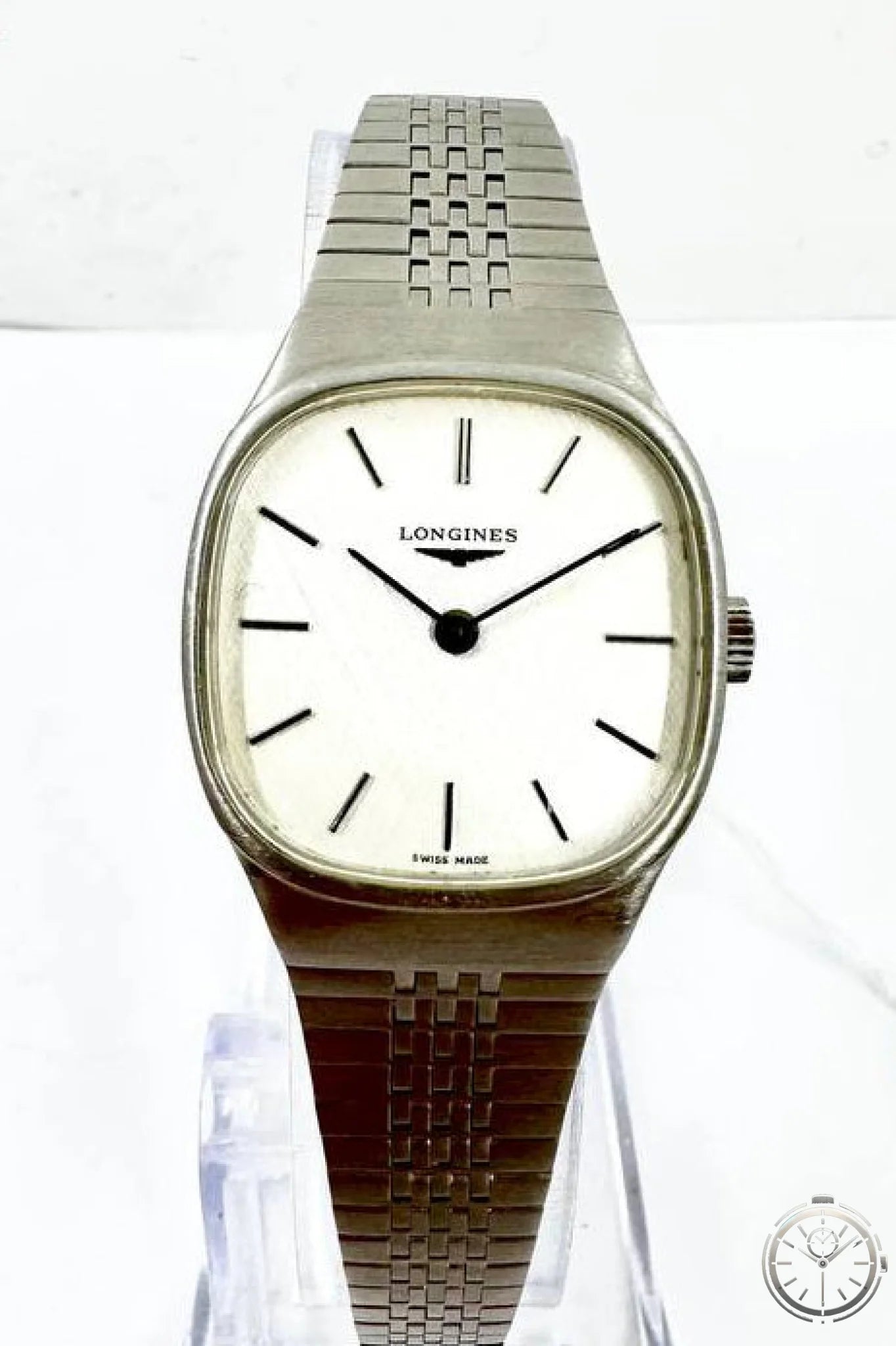 Longines Vintage '70 Donna — Vista frontale su espositore, quadrante argenté linen 