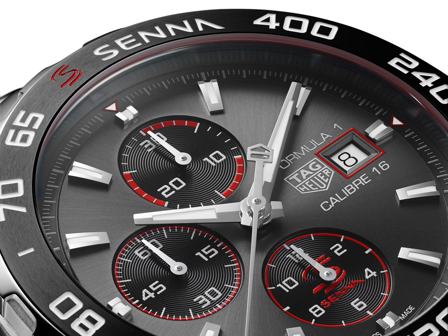 dettaglio dial del TAG Heuer Formula 1 Calibre 16 Chronograph x Senna