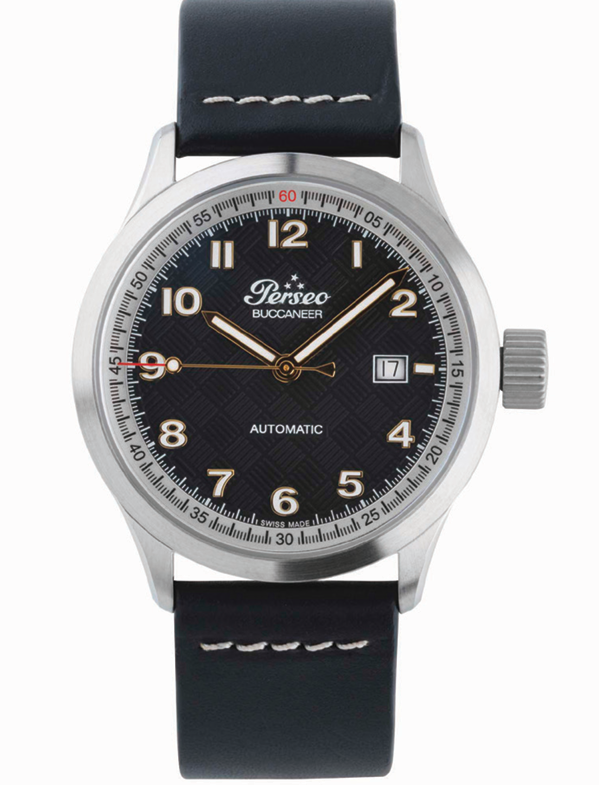 Perseo Buccaneer Automatic quadrante nero con cinturino in pelle