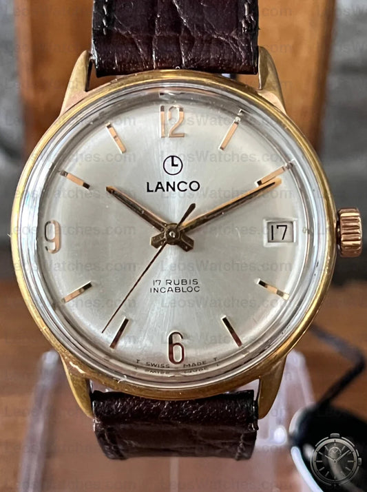 zoom quadrante dell' Orologio LANCO Date 17 Rubis Incabloc - Placcato Oro Anni '60