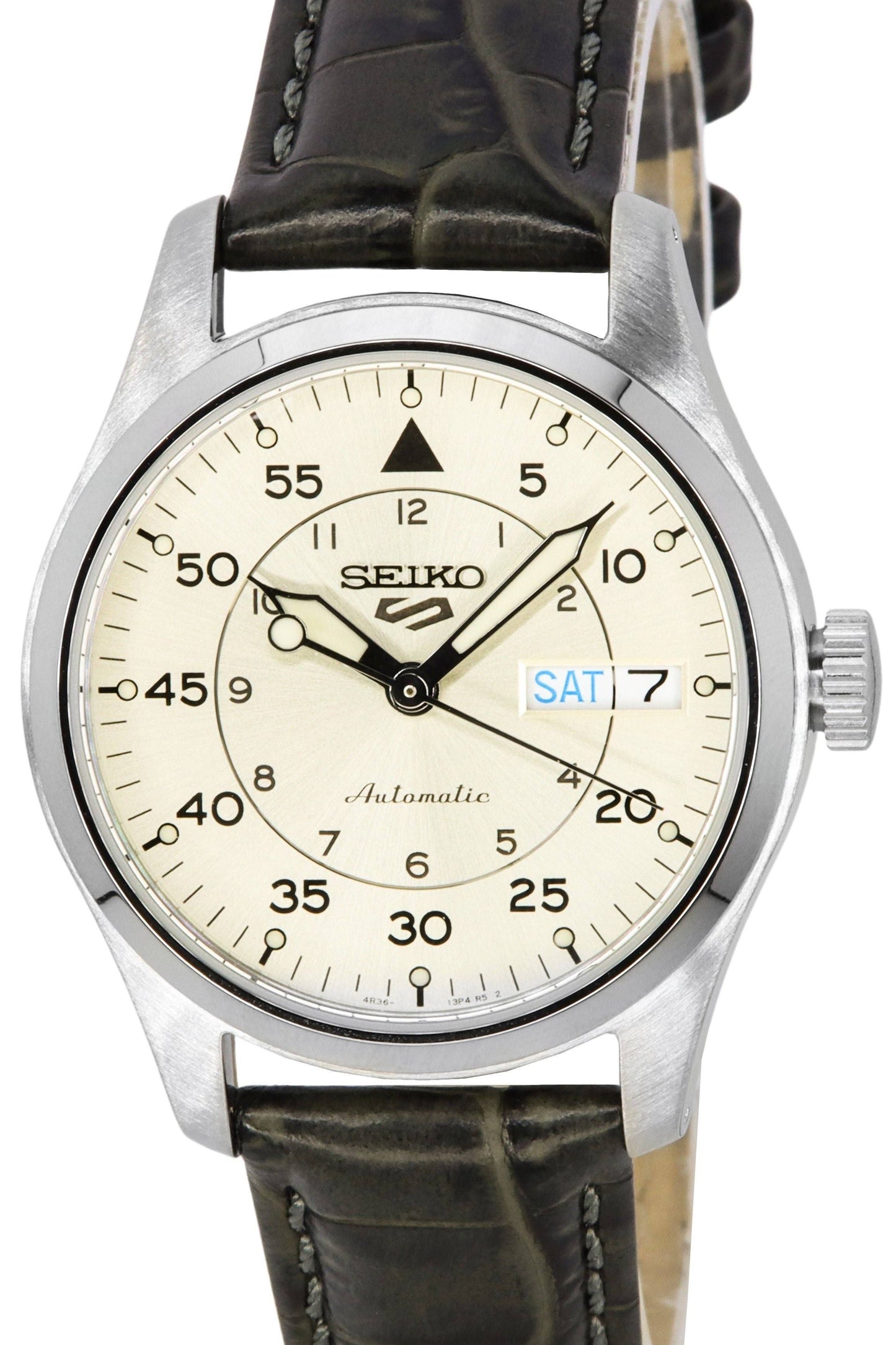 vista frontale orologio Seiko 5 Sports SRPJ87 Flieger Suit
