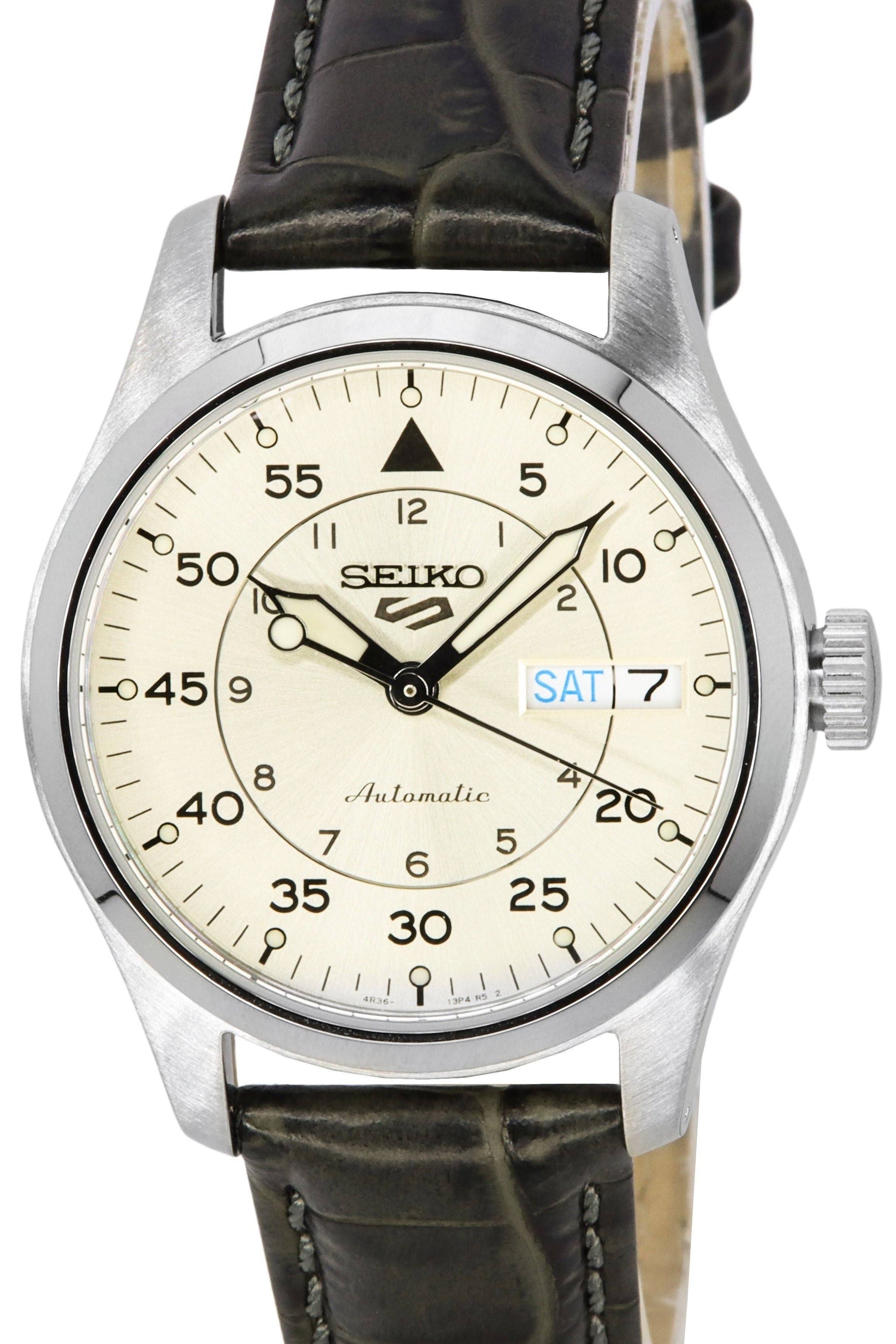 vista frontale orologio Seiko 5 Sports SRPJ87 Flieger Suit
