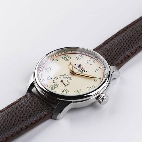 Perseo Dante Alighieri — Dettaglio quadrante e cinturino in pelle marrone