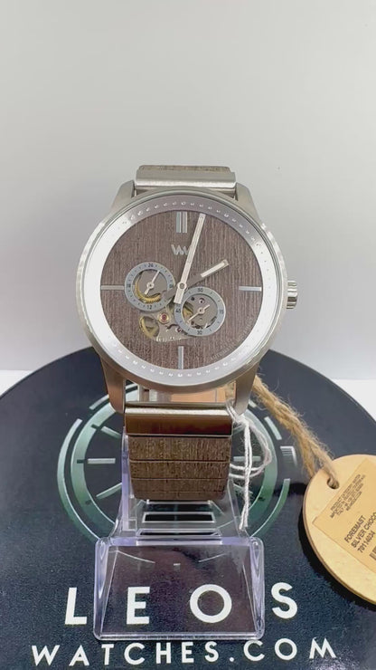 WeWood Foremast Silver Choco — Automatico Miyota 82S7 Skeleton Legno e Acciaio Riciclato | 41,5mm | Born in Florence